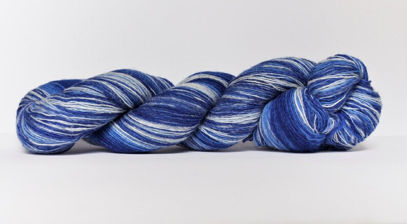 1 ply Kauni Wool Yarn 8/1, Self-Striping, sky blue, light blue and white image 3