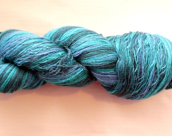 KAUNI Wool Yarn 8/1, 1 ply Lace Weight,  Self Stripping turquoise green blue