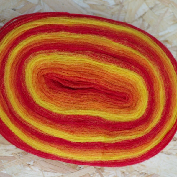 KAUNI Thin Wool Pencil Roving, Spinning or Felting Fiber, Red Orange Yellow