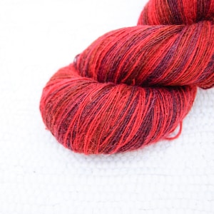 1 ply Lace Weight Kauni Wool Yarn 8/1, Red Claret Rusty Brown Purple