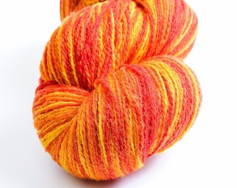 KAUNI Wool Yarn Color, Self-Striping Yarn, Flame, Red Orange Yellow