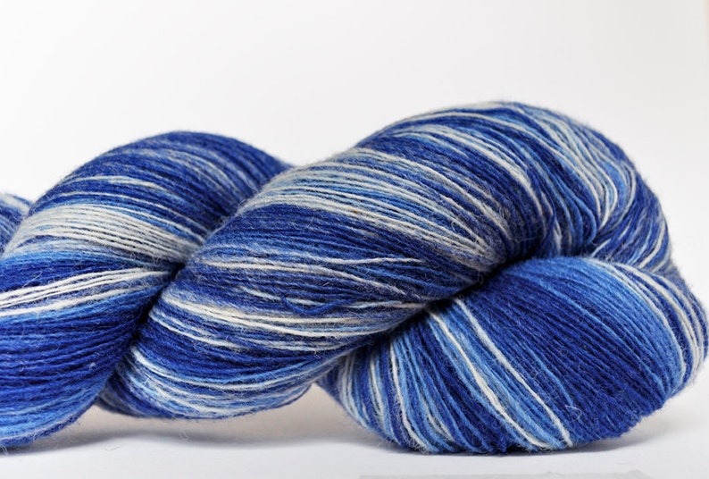 1 ply Kauni Wool Yarn 8/1, Self-Striping, sky blue, light blue and white image 2
