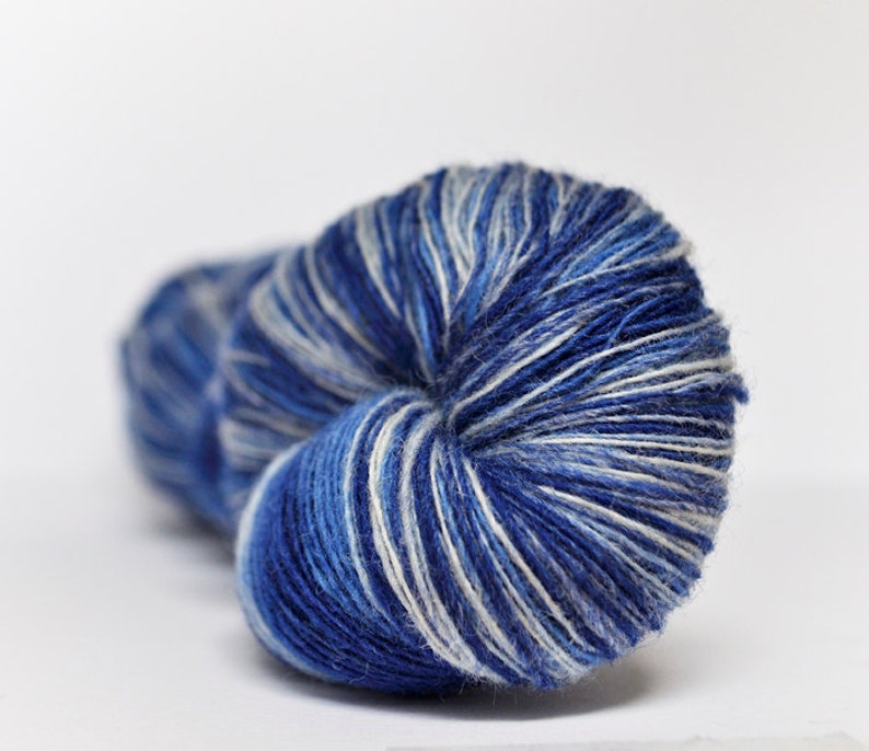 1 ply Kauni Wool Yarn 8/1, Self-Striping, sky blue, light blue and white image 1