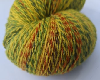 KAUNI Wool Yarn, 2ply, Fingering, Self-Striping light Green, Yellow, Orange