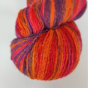 1 ply Lace Weight Kauni Wool Yarn, Orange, Pink, Purple, Brown