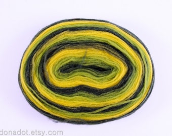 Thin Wool Pencil Roving, Spinning or Felting Fiber, Dark Green, Bright Green and Yellow