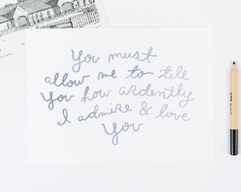 mr. Darcy love quote art print, 5x7