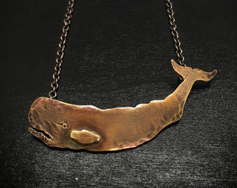 Sperm whale necklace hand made from bronze and copper