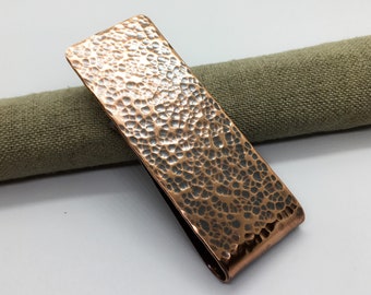 Copper money clip with hammered texture