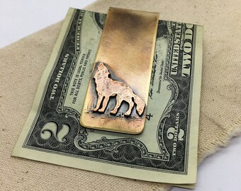Stainless Steel NEW Made in USA Howling Wolf /& Trees Money Clip