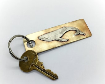 Handmade Humpback Whale Keychain: Brass & Nickel Silver