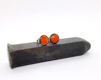 Coral red/orange enamel stud earrings