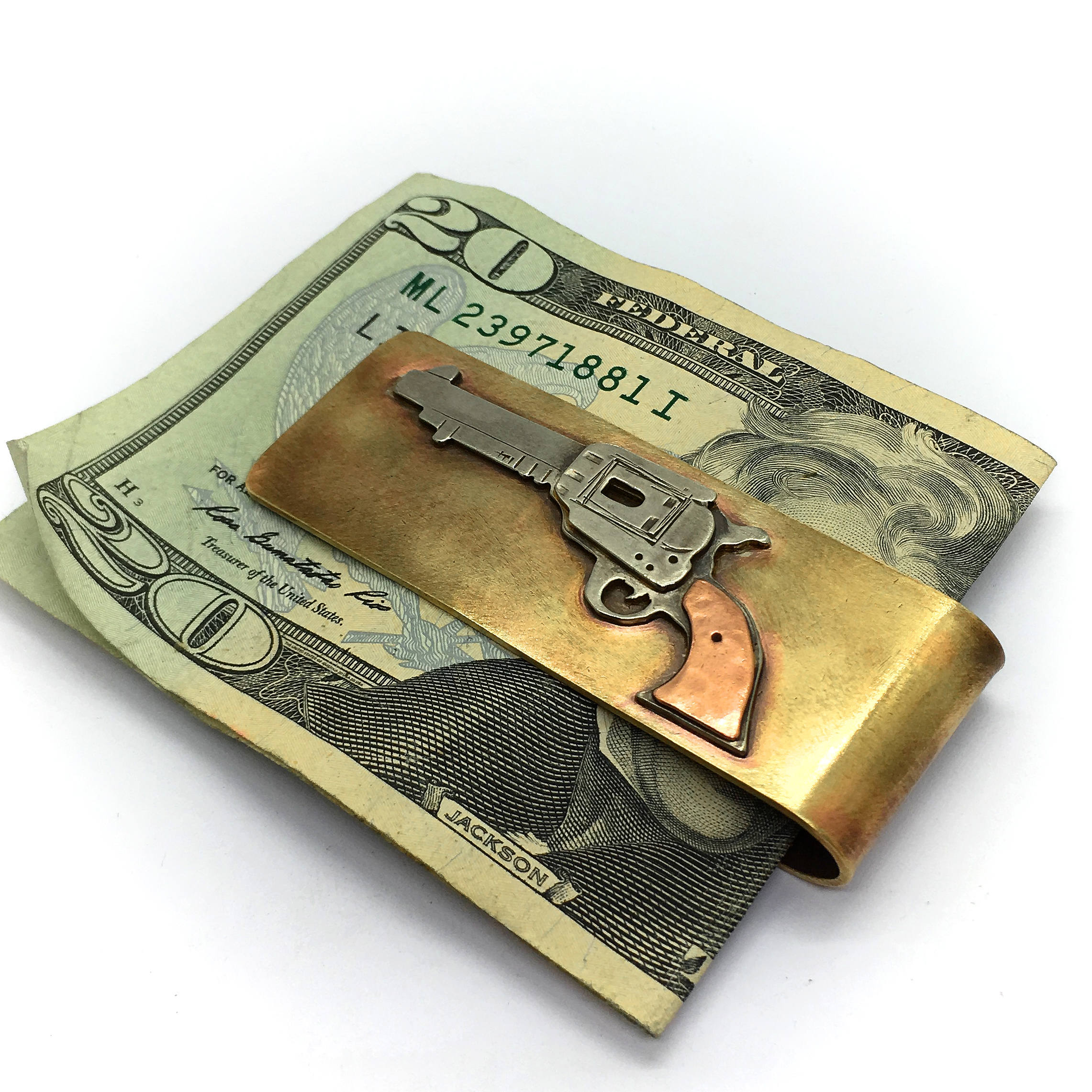 Single action army revolver bronze money clip
