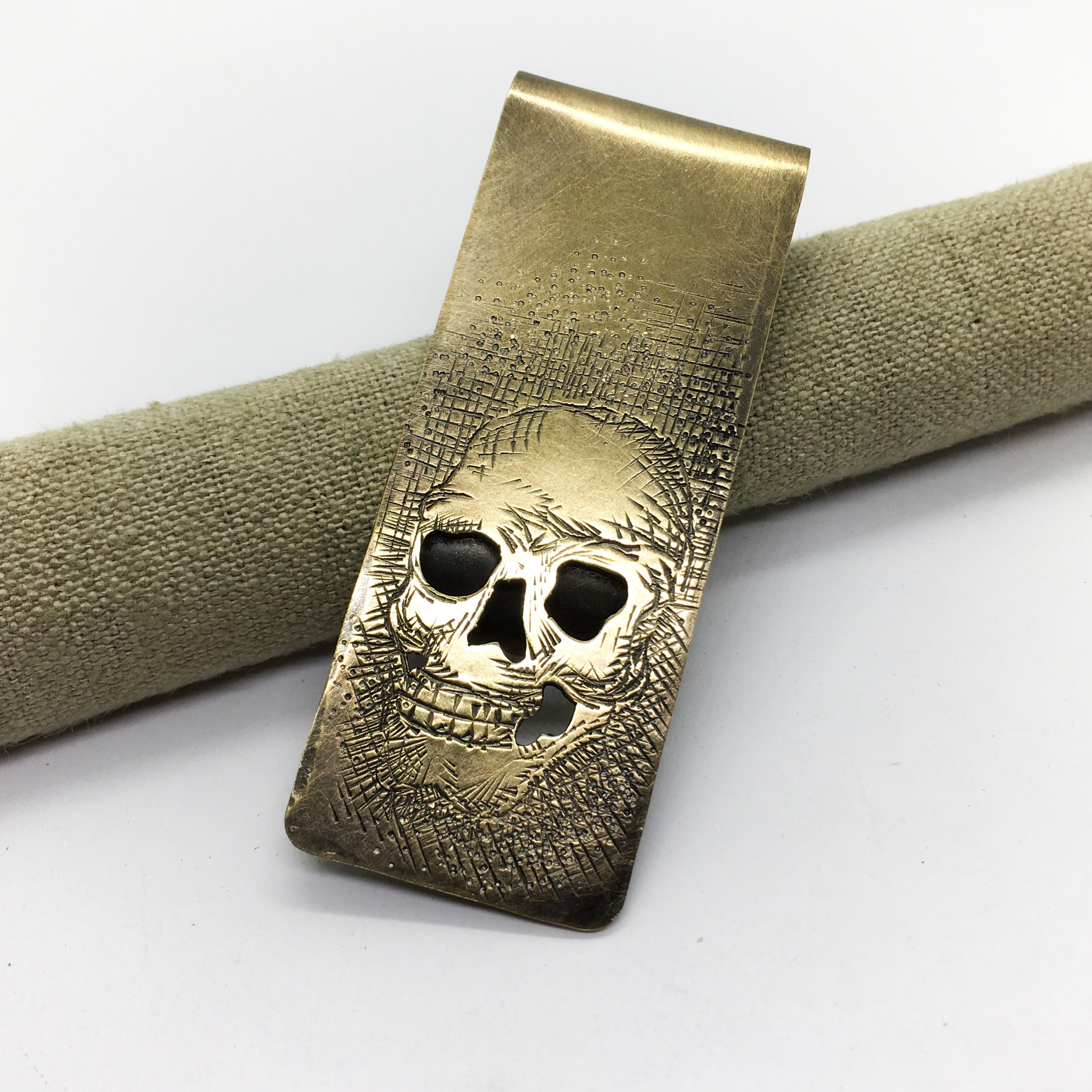 skull money clip hand made brass money clip One of a kind Etsy