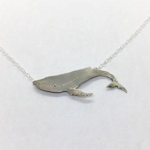Silver whale necklace, sterling silver humpback whale pendant with 20 inch chain