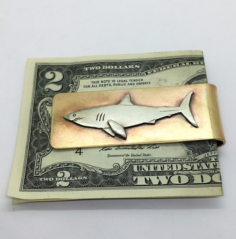 Great white shark money clip, hand made shark money clip image 1