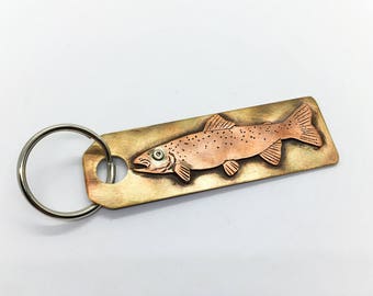 Porte-clés de pêche à la truite et au saumon, arc-en-ciel, truite