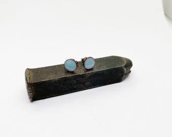 Sky Blue Enamel Stud Earrings: Handmade Copper Jewelry