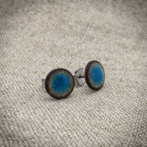 Opal blue stud earrings, simple blue circle stud earrings, blue enamel stud earrings