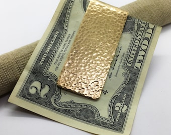 Brass money clip with hammered texture