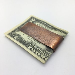 Copper money clip with hammered texture