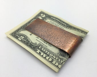 Copper money clip with hammered texture