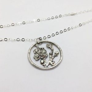 Sterling Silver Cherry Blossom Necklace - Handmade Floral Pendant