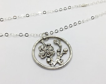 Sterling silver cherry blossom necklace with 18"  sterling silver chain