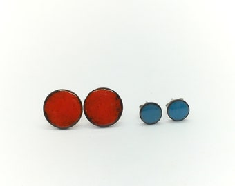 Orange and blue stud earring set, Orange and blue simple stud earrings with stainless steel posts