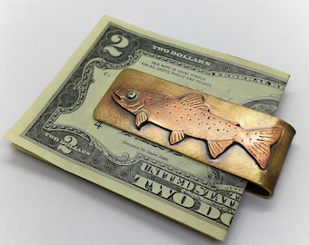 Rainbow trout hand made  money clip fly fishing gift