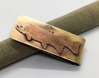 Brook trout hand made  money clip fly fishing gift