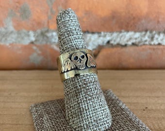 Tombstone skull ring hand made brass cuff ring