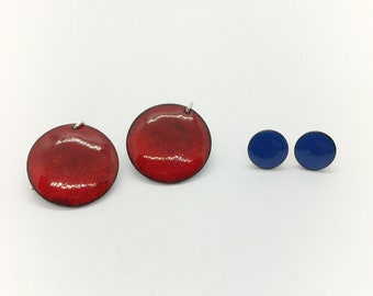 Red and Blue enamel earrings set