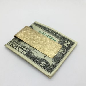 Brass money clip with cross hathched hammered texture