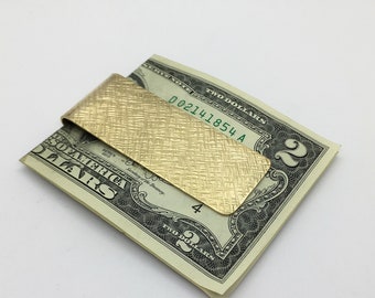 Brass money clip with cross hathched hammered texture