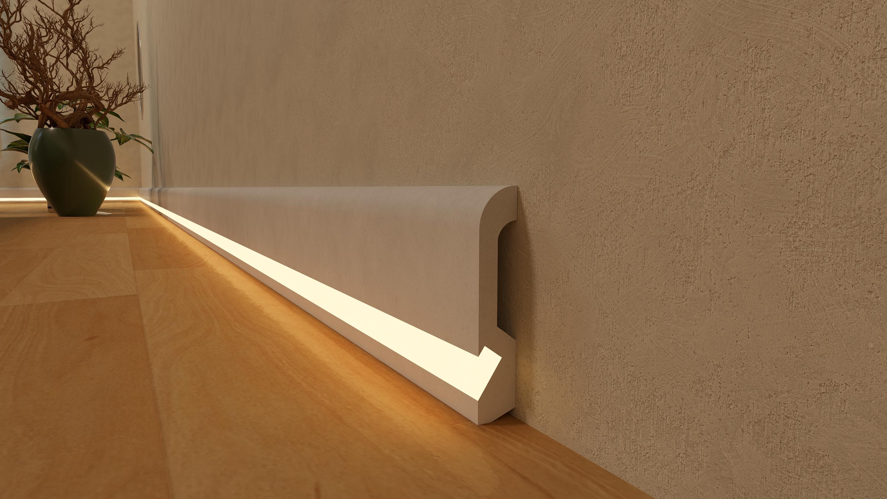 LED Baseboard – Modern Polymer Lighted Skirting Board LED Floor Molding Indirect Wall Lighting | 2.4m / 94.49" / 240cm 7,87 Feet LED Strip