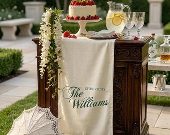 Personalized Linen Wedding Bar Banner, Custom Cocktail Bar Sign, Signature Drink Menu Banner, Wedding Reception Bar Decor