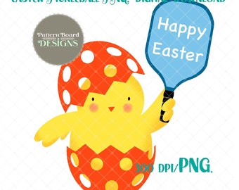 Pickleball Easter Chick Digital Download PNG