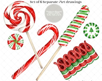 Digital Download Holiday CHRISTMAS CANDY Clip-art in PNG. format, tags, teachers holiday projects
