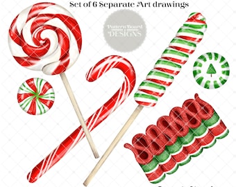 Digital Download Holiday CHRISTMAS CANDY Clip-art in PNG. format