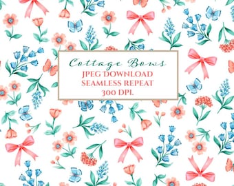 1-Digital Download Cottage Bow JPEG Formatted art, seamless repeat, kraft papers,fabrics