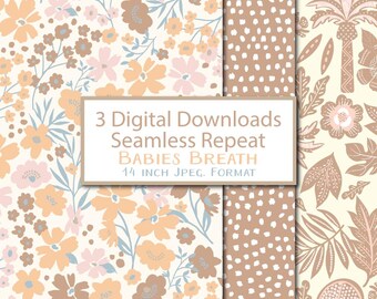 3-Digital Download3 Infant JPEG Formatted art, seamless repeat, kraft papers,fabrics