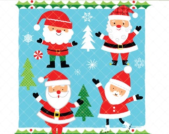 Digital Santa and Christmas PNG. Elements Set