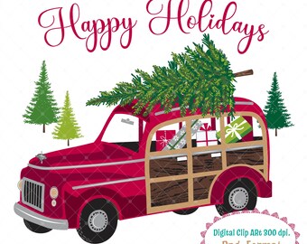 Digital Download Christmas TREE TIME Clip Art PNG.Format Set