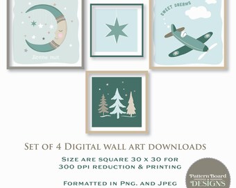 Paper Moon Nursery Art Digital Downloads Playroom Wall art