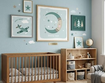 Paper Moon Nursery Art Digital Downloads Playroom Wall art