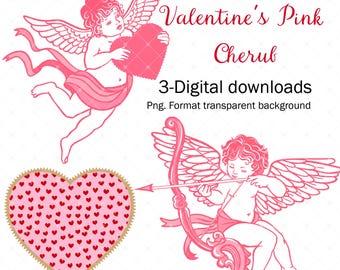Pink Valentines Cherubs/Valentines/Galentines/cards