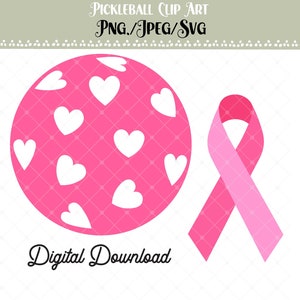Heart Breast Cancer Awareness Pickleball  Digital Download PNG /JPEG /SVG