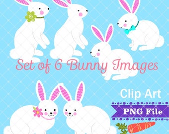 6 Styles of White Bunny PNG. Clip Art