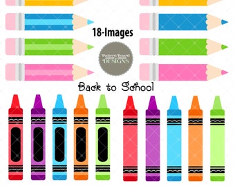 DIGITAL  Set of 18 Pencils and Crayons Clip Art PNG. Format